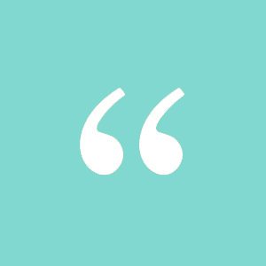 White quotation marks on a teal background.