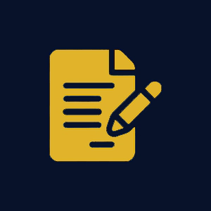 Yellow document with a pencil icon on dark background.