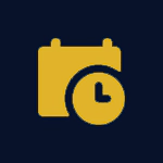 A yellow calendar icon with a clock on a dark background.